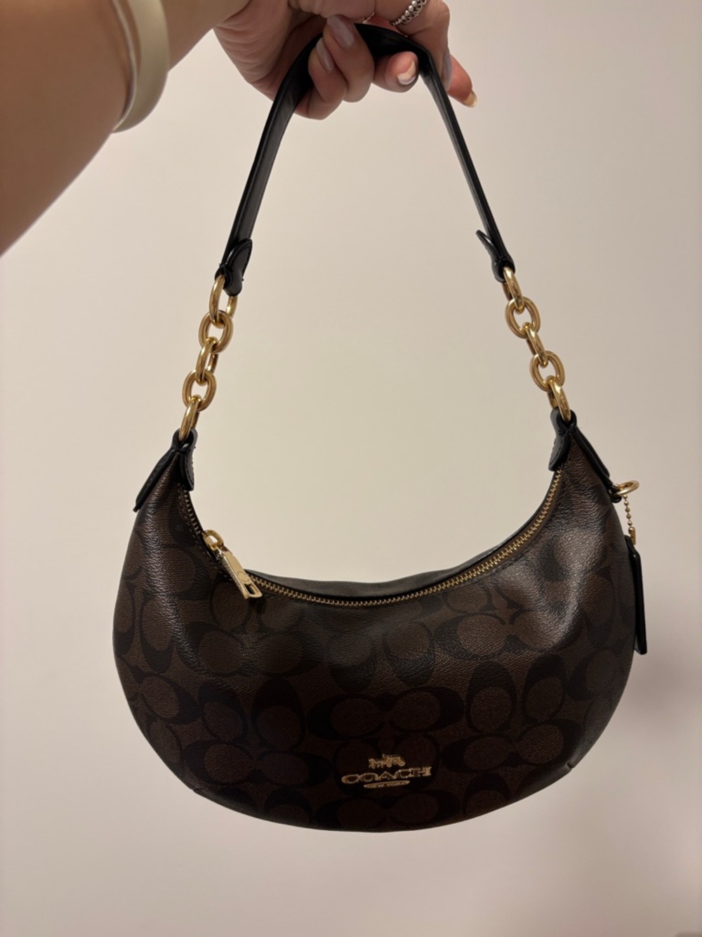 Coach Brown Signature Canvas Hobo with Gold Hardware
